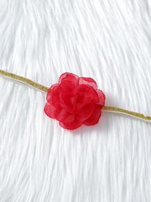SHEIN 女小童聖誕圖案網紗邊洋裝 - 紅色 - 查看 7