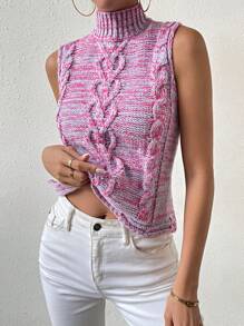 SHEIN LUNE 段染麻花編織高領毛衣背心 - 彩色 - 查看 4