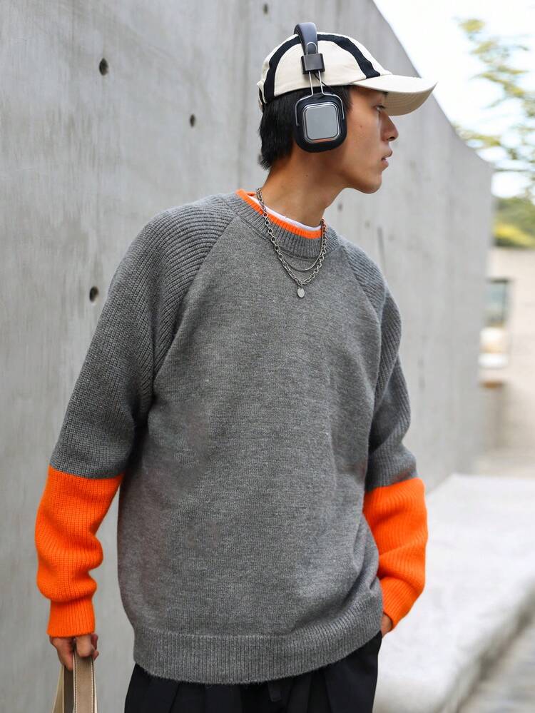 Manfinity Hypemode גברים מחולק לצבעים שרול רגלן סוודרים - אפור כהה - ראה 3