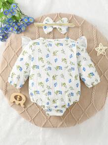 女嬰印花荷葉邊連體衣和頭巾 - 彩色 - 查看 2