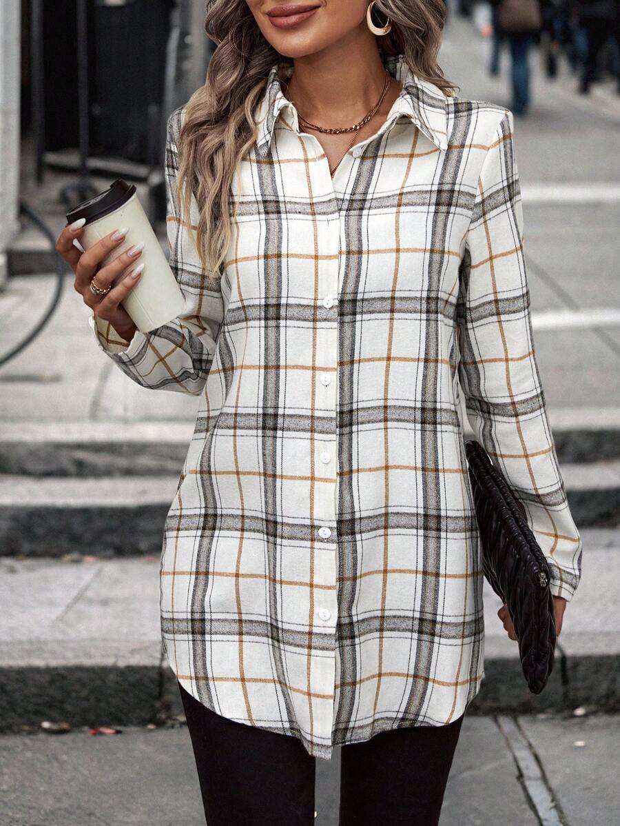 SHEIN LUNE Plaid Print Button Front Shirt - Multicolor - View 1
