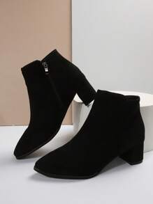 女性時尚麝皮低跟短靴和踝靴,優雅粗跟黑色鞋