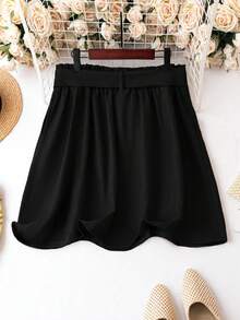 Calvaya Plus Button Detail Belted Skirt - Black - View 2
