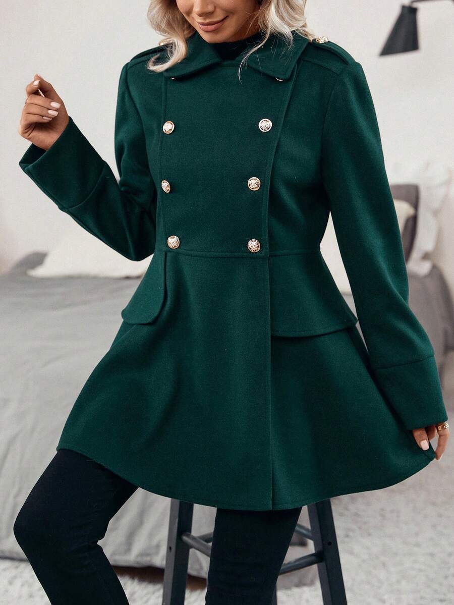 SHEIN Clasi Double Breasted Flap Detail Peplum Overcoat - Multicolor - View 1