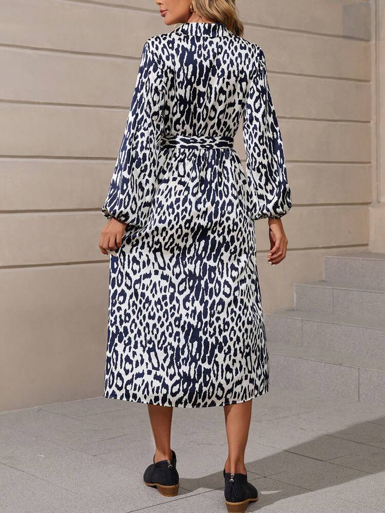 Allover Print Belted Shirt Dress