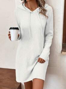 SHEIN LUNE Dây rút áo có mũ Đầm Áo len - trắng - Xem 1