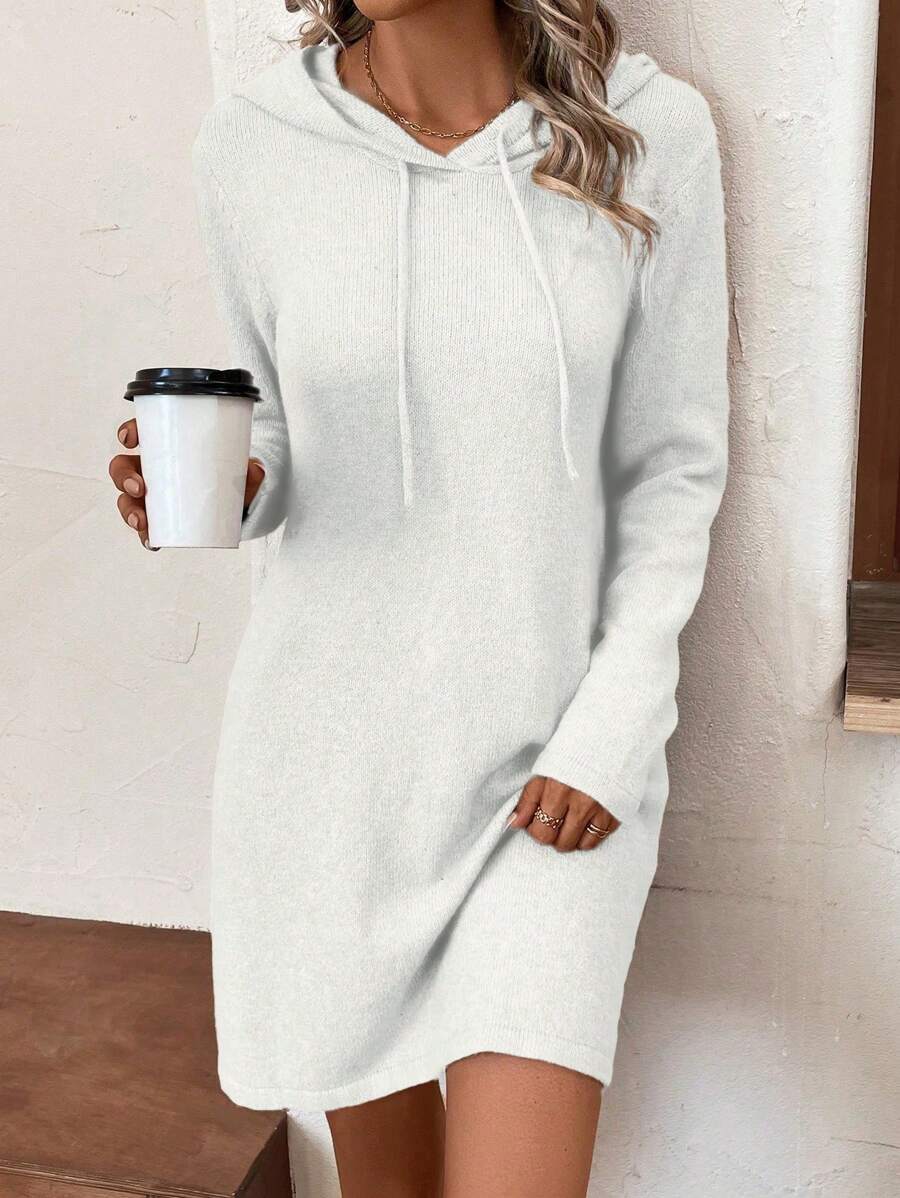 SHEIN LUNE Dây rút áo có mũ Đầm Áo len - trắng - Xem 1