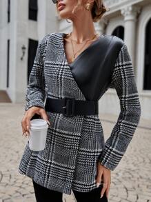 SHEIN Clasi Plaid Print Belted Overcoat - Multicolor - View 1