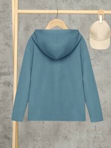 SHEIN Tween Boy Letter Graphic Hooded Tester Jacket - Blue - View 2