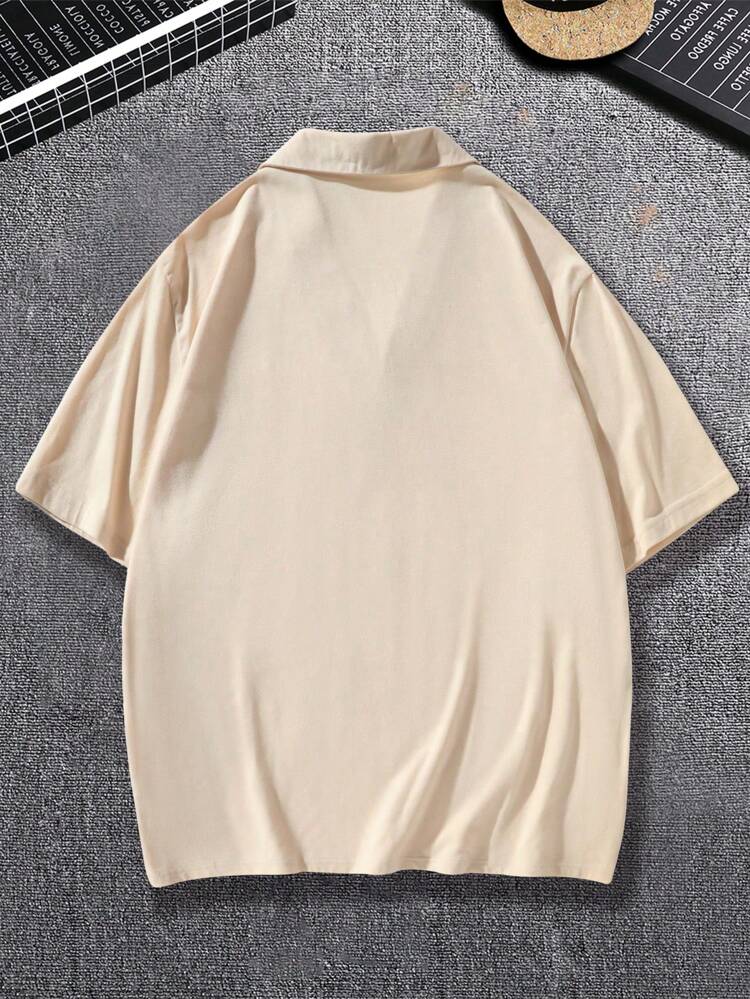 Men Plus Solid Lapel Collar Polo Shirt