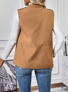 SHEIN LUNE Drawstring Waist Zip Up Vest Coat