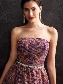 MOTF PREMIUM STRAPLESS SEQUIN FLORAL DRESS WITHOUT BELT - Multicolor - View 3