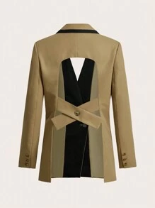 SHEINNeu Contrast Panel Double Breasted Blazer - Multicolor - View 2