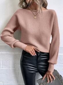 EMERY ROSE Boat Neck Batwing Sleeve Sweater - Dusty Pink - View 1
