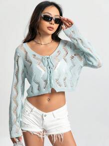 SHEIN Unity Cardigan Court À Lacets En Tricot (Sans Soutien-Gorge)