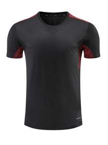 Manfinity Sport Corelite Men Contrast Panel Sports Tee Workout Tops - Black - View 3