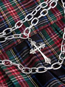 ROMWE Grunge Punk 带吊饰的格子百褶裙，学校 - 彩色 - 查看 4