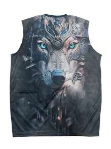 Manfinity LEGND 男士大码狼印花背心上衣 - 彩色 - 查看 2