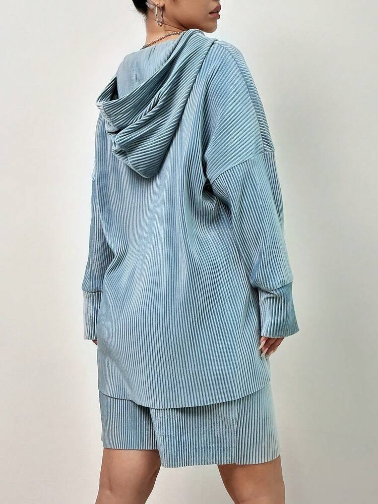 Drop Shoulder Hooded Top & Shorts