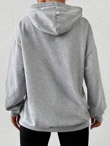 Cottnline 標語圖案落肩袖抽繩連帽衫 - 灰色 - 查看 2