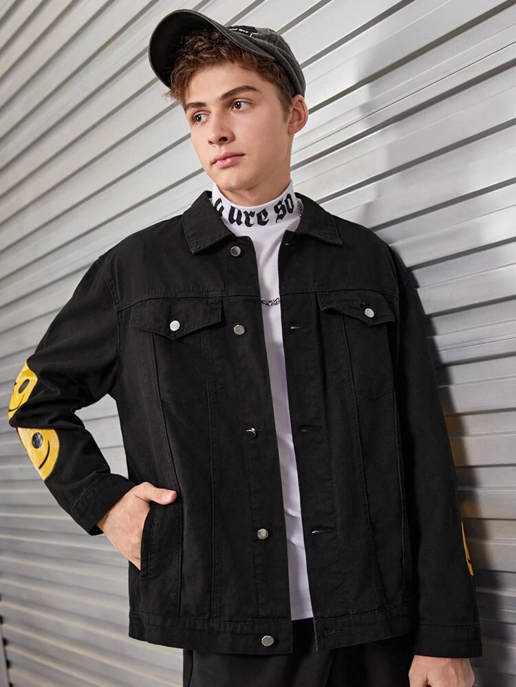 Teen Boy Cartoon Graphic Flap Detail Denim Jacket