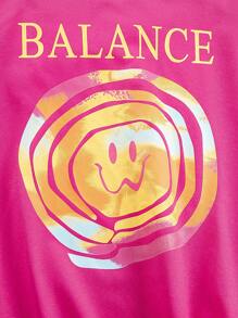 Teen Girls Letter & Cartoon Graphic Drop Shoulder Pullover - Pink - View 4