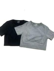 2pcs Solid Crop Sports Tee - Multicolor - View 6