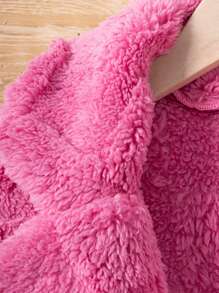 SHEIN Thiếu niên cô gái 1 Miếng Chất rắn Mở Mặt trước Áo khoác Teddy Không có áo len - Hồng - Xem 4