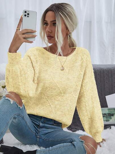 EMERY ROSE Space Dye Drop Shoulder Sweater,Long Sleeve Tops Knit Pullover Fall Winter Sweater