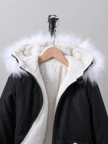 Tween Boy 1 件熊装饰毛绒装饰泰迪熊衬里连帽加厚外套