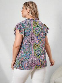 SHEIN Unity 大碼佩斯利印花蝴蝶袖襯衫 - 彩色 - 查看 2