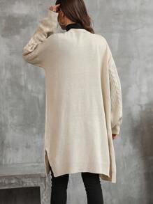 SHEIN Frenchy Dual Pocket Drop Shoulder Cardigan - Khaki - View 2