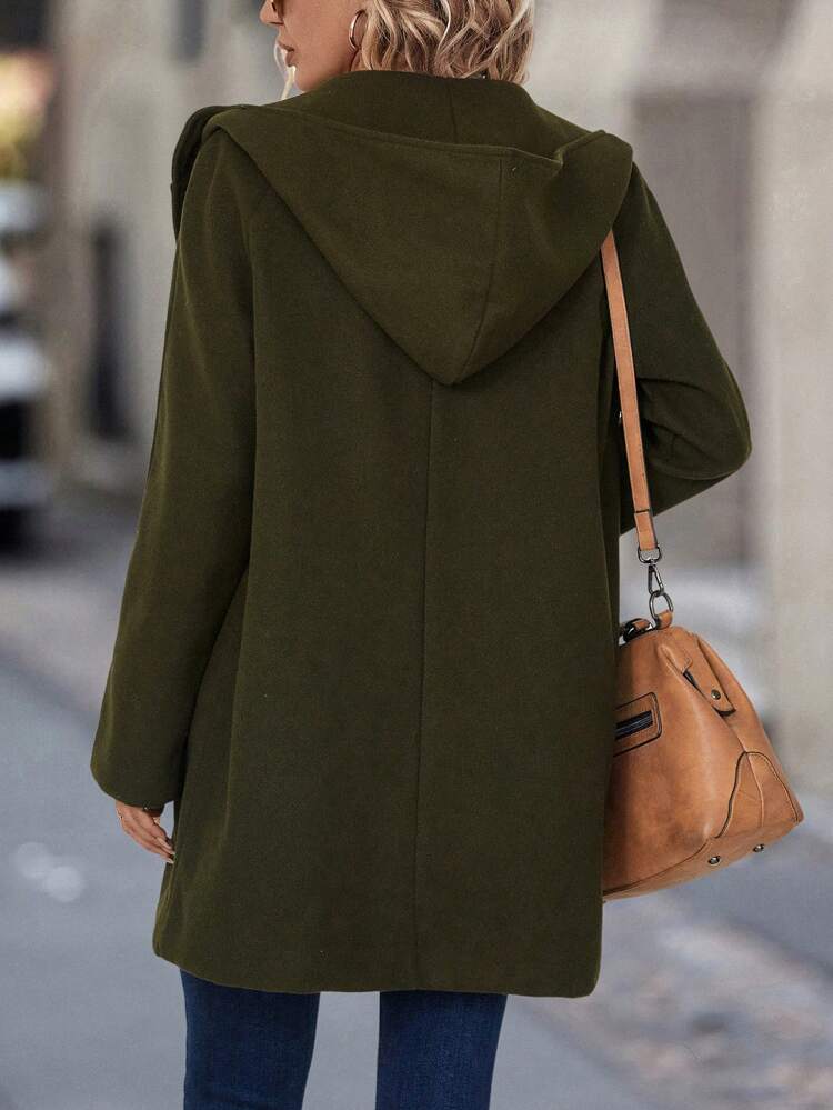 Solid Zip Up Hooded Overcoat