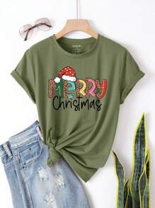 SHEIN EZwear Plus Christmas Print Tee