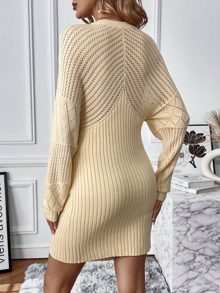 Solid Raglan Sleeve Sweater Dress Fall Cloth For Women