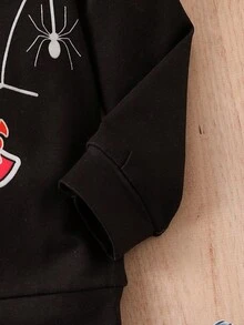 SHEIN 少女卡通字母图案卫衣 - 黑色 - 查看 5