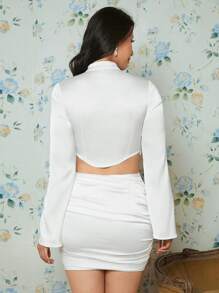 EastFlair Cut Out Front Crop Top & Ruched Bodycon Skirt