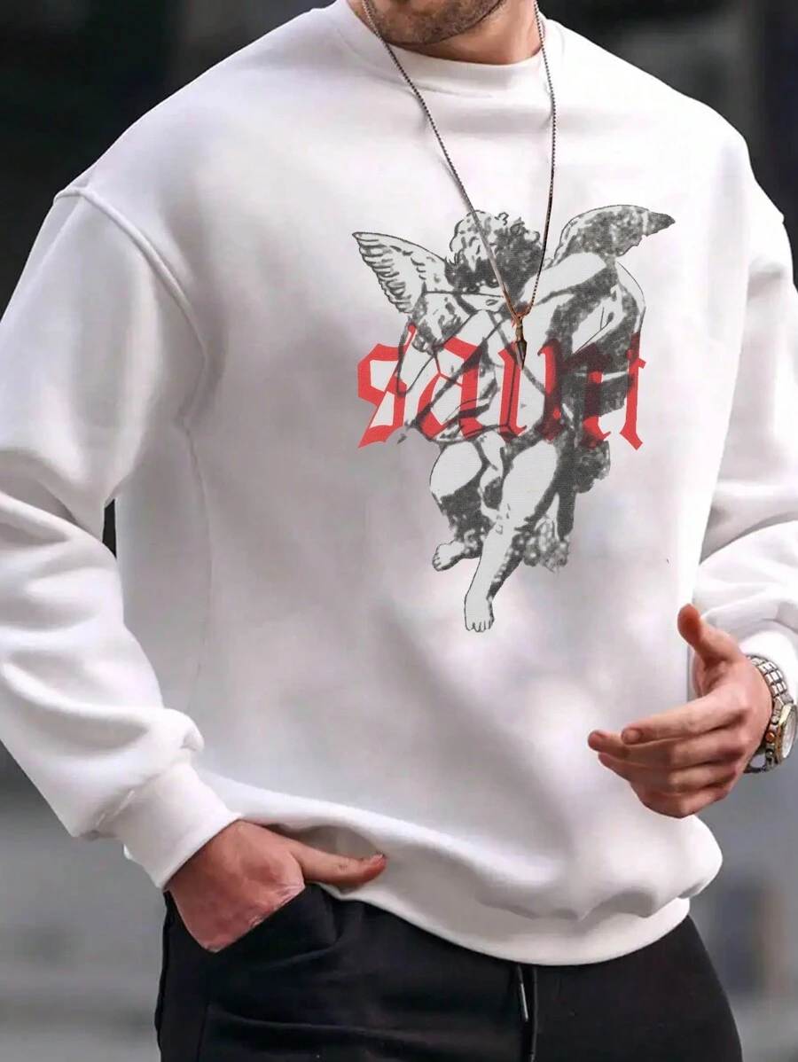 Manfinity LEGND Men Letter & Cupid Graphic Sweatshirt - White - View 1