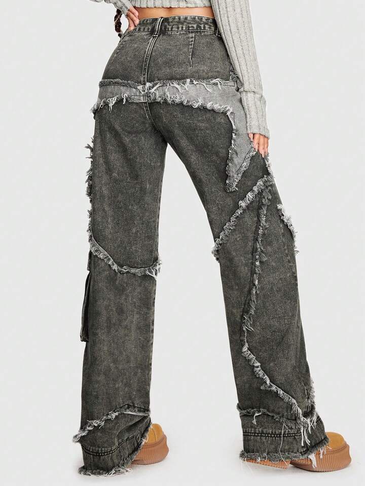 ROMWE Grunge Punk Raw Trim Flap Pocket Side Cargo Boy Friend