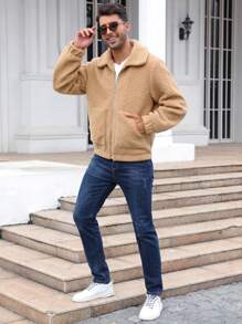 Nam Dây kéo Áo Teddy Jackets - Lạc đà - Xem 6