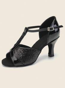 女性黑色金屬亮絲室內高跟鞋舞鞋 - 黑色 - 查看 1