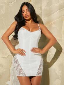 SHEIN SXY Contrast Lace Bustier Cami Dress - White - View 1