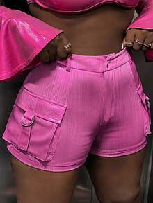 Slaydiva Shorts con bolsillo lateral con solapa cargo - Rosa Fucsia - Ver 5