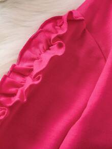 SHEIN Cô gái Viền Ruffle Thả vai Áo nỉ - Màu Hồng Tươi - Xem 3