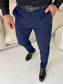 Manfinity Mode Men Solid Slant Pocket Suit Pants Without Belt - Royal Blue - View 1