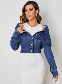 SHEIN Privé Top mezclilla crop de hombros caídos