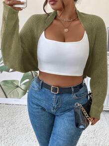 Calvaya Hơn tay cánh Mùa vụ Áo len Duster - xanh quân đội - Xem 4