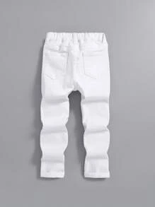 SHEIN Young Boy Ripped Frayed Jeans - White - View 2