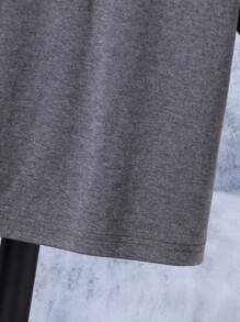 SHEIN 青少年男孩休闲运动大童圆领撞色针织 T 恤，秋冬 - 灰色 - 查看 5