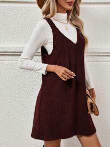 SHEIN LUNE Chất rắn Đầm Tổng thể Without Tee - Màu Đỏ Sâu - Xem 6